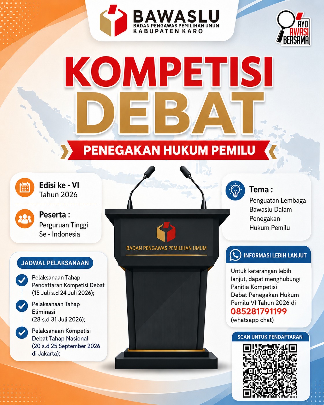 Kabanjahe – Badan Pengawas Pemilihan Umum (Bawaslu) Kabupaten Karo Bawaslu Kabupaten Karo Resmi Membuka Kompetisi Debat Penegakan Hukum Pemilu Edisi Ke-VI, Undang Perguruan Tinggi Se-Indonesia